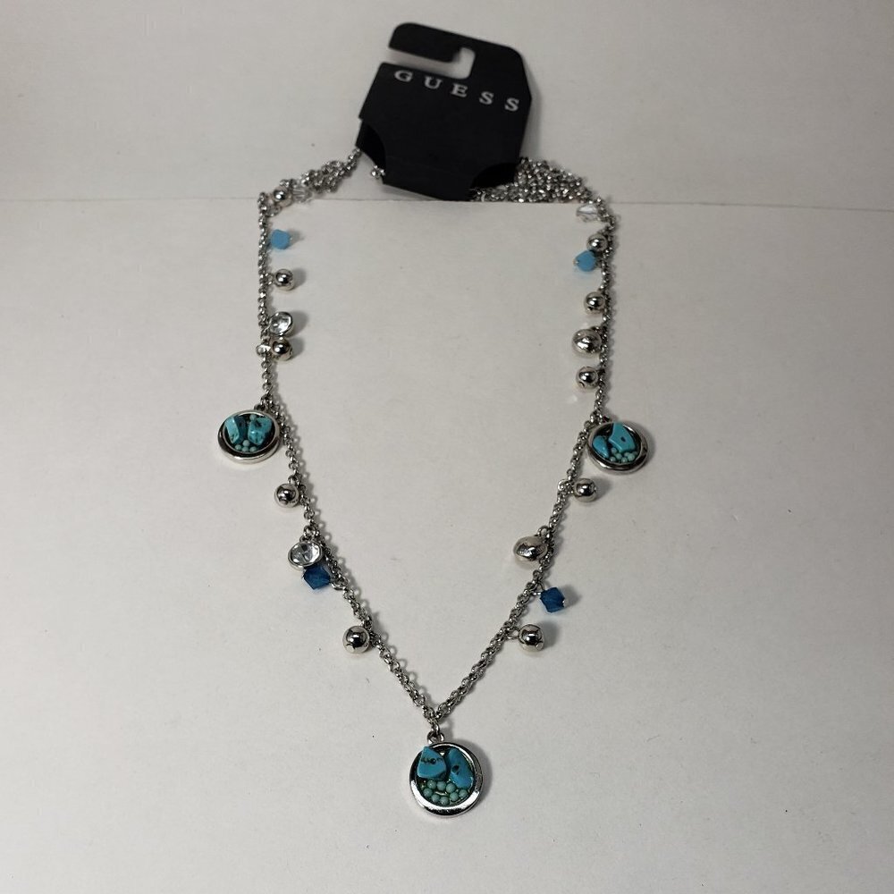 GUESS Silver-Tone Necklace – Colorful Beads & Crystal Disc Accent Jewelry - 32" - Picture 6 of 9